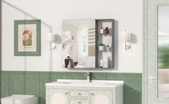 30'' x 28'' Medicine Cabinet with Mirror for Bathroom, Wall Mounted Bathroom Mirror with Storage, Adjustable Shelves, Aluminum Framework, Surface Mount Black Brown