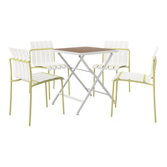 Holiday - 4-Pack Modern Striped Color Block Chairs - Waterproof PP Seat & Sturdy Metal Legs(White & Yellow)with Modern folding indoor/outdoor square table- PP tabletop with metal legs(White, khaki)