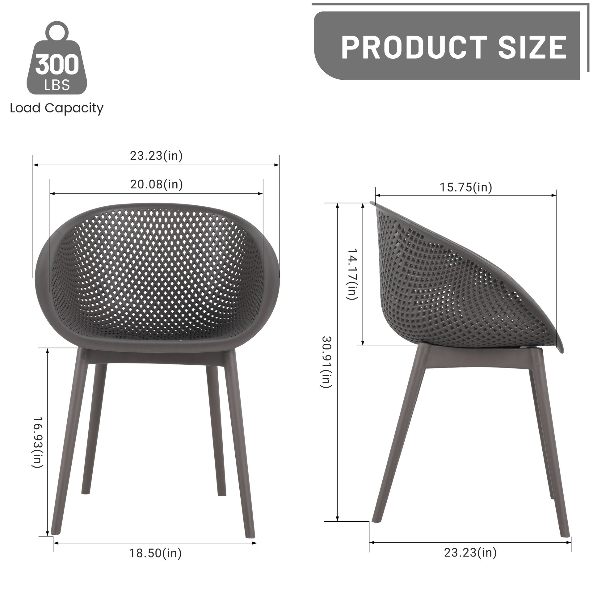 Holiday - 2-Pack Warm Grey Modern Lounge Chairs – Indoor/Outdoor All-Weather PP Plastic with Modern folding indoor/outdoor  multi-functional square table- PP tabletop with metal legs(White, khaki)
