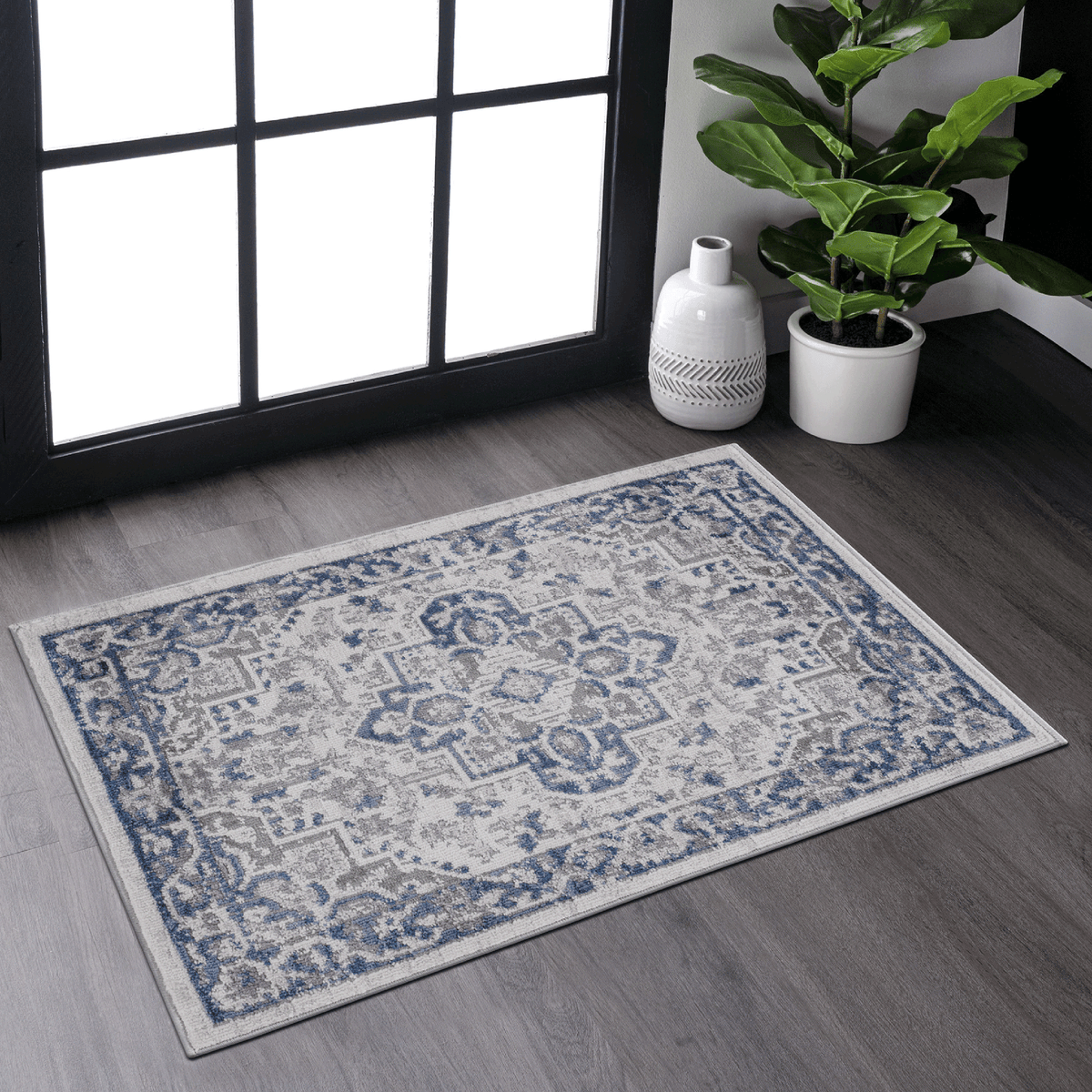 MARFI Collection 2X3 Blue / Grey / Oriental Doormat Rug