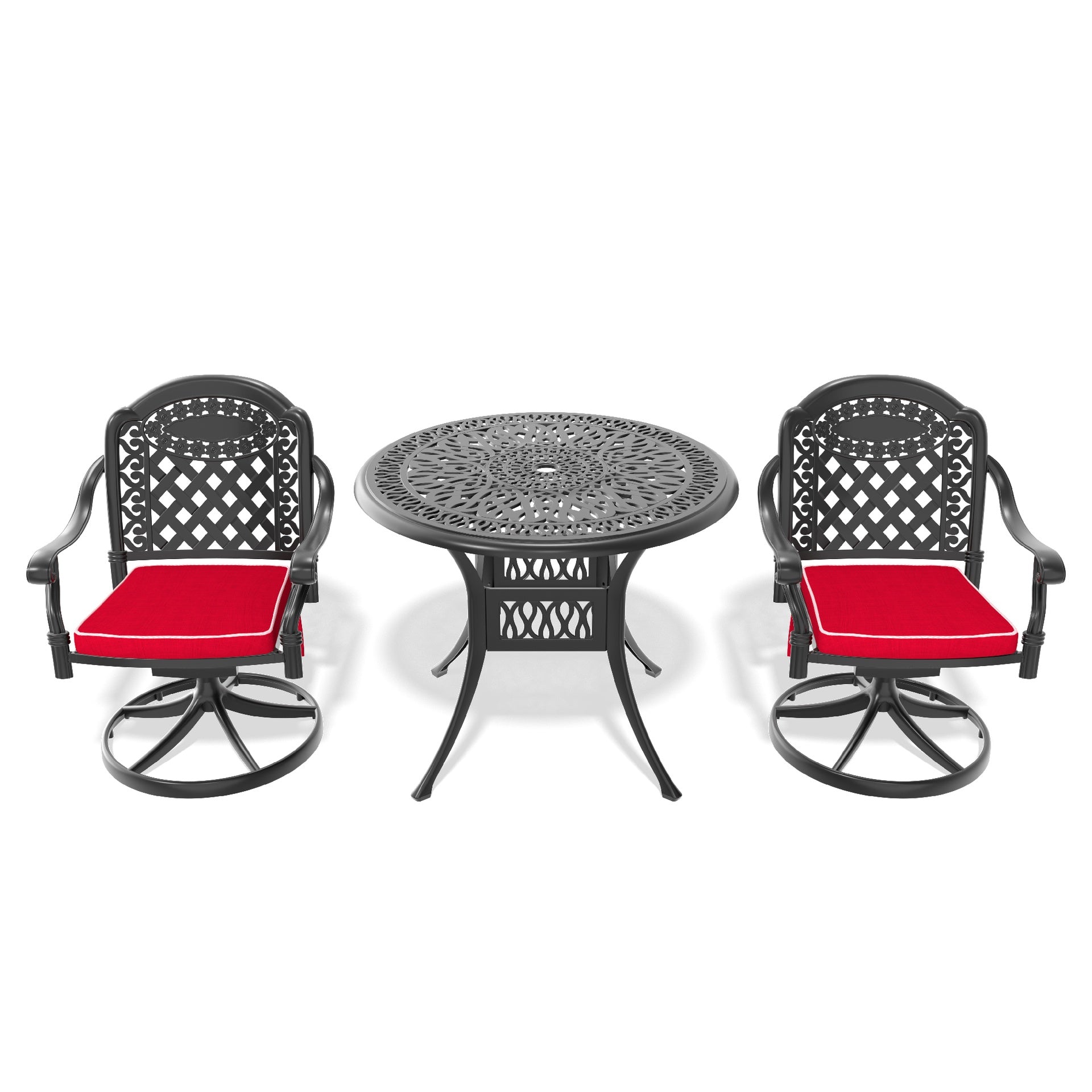 3-Piece All-Weather Cast Aluminum Dining Set, Include 2 Swivel Chairs and 35.43" Round Table With Black Frame