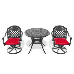 3-Piece All-Weather Cast Aluminum Dining Set, Include 2 Swivel Chairs and 35.43" Round Table With Black Frame