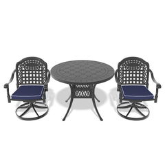3-Piece All-Weather Cast Aluminum Dining Set, Include 2 Swivel Chairs and 39.37" Round Table With Black Frame