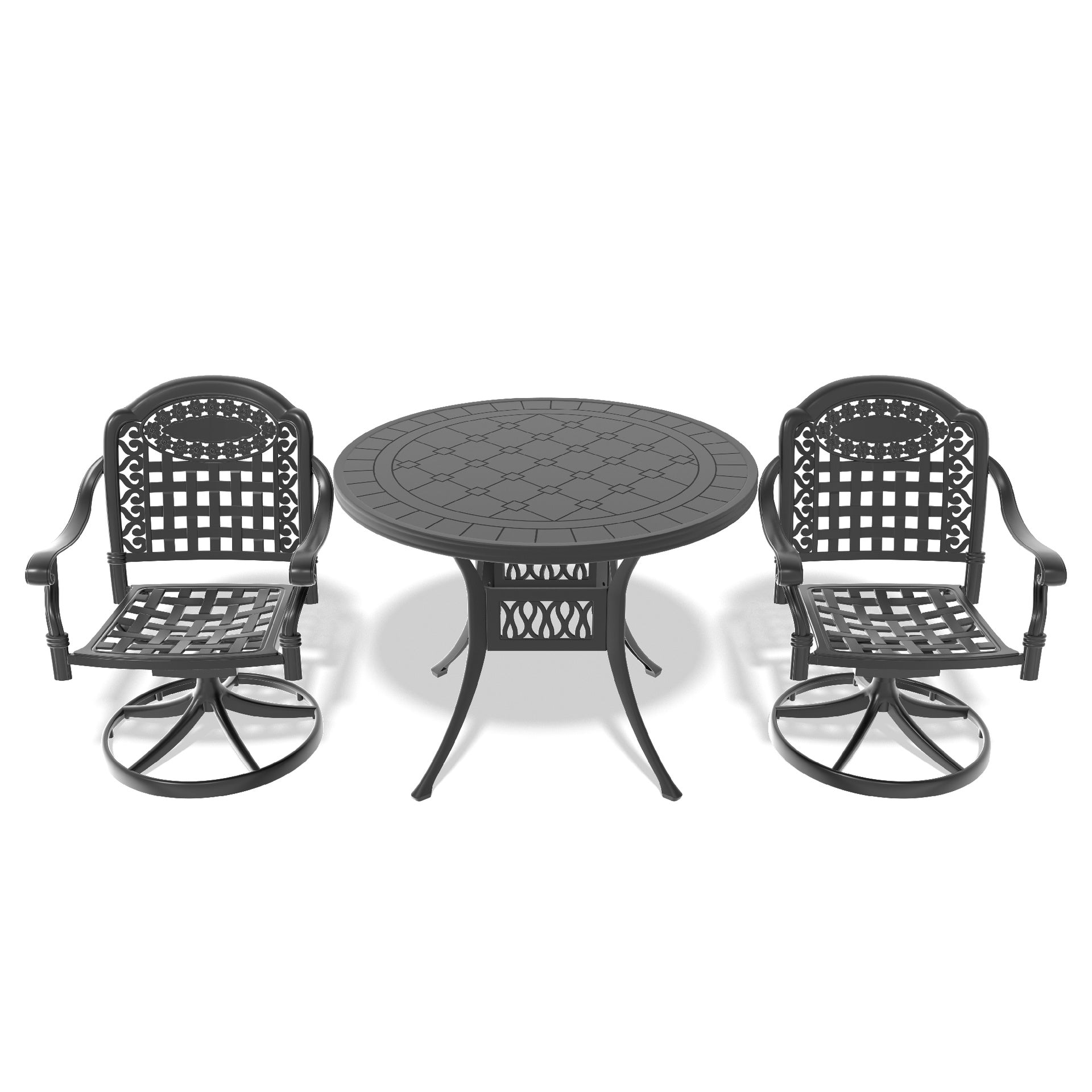 3-Piece All-Weather Cast Aluminum Dining Set, Include 2 Swivel Chairs and 39.37" Round Table With Black Frame