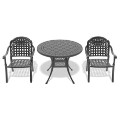 3-Piece Set Of Cast Aluminum Patio Furniture With Blue Cushions