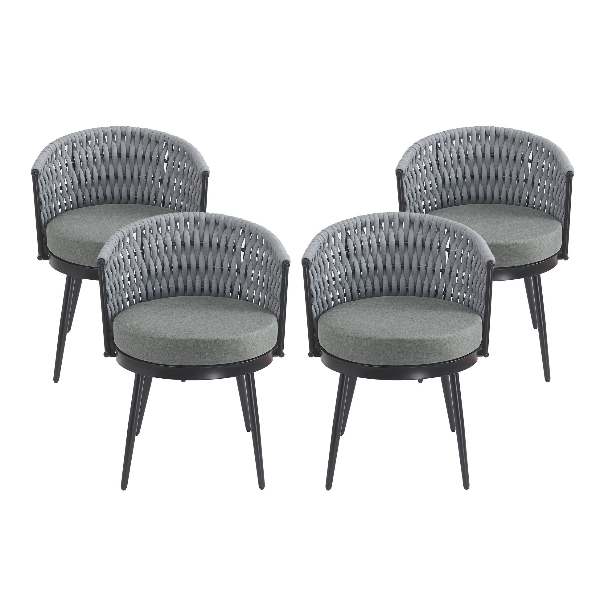 Outdoor Dining Chair-Metal & Rope with Light Gray Cushion Patio Furniture,Weather-Resistant Patio Chairs with Cushions,MP2(set of 2)