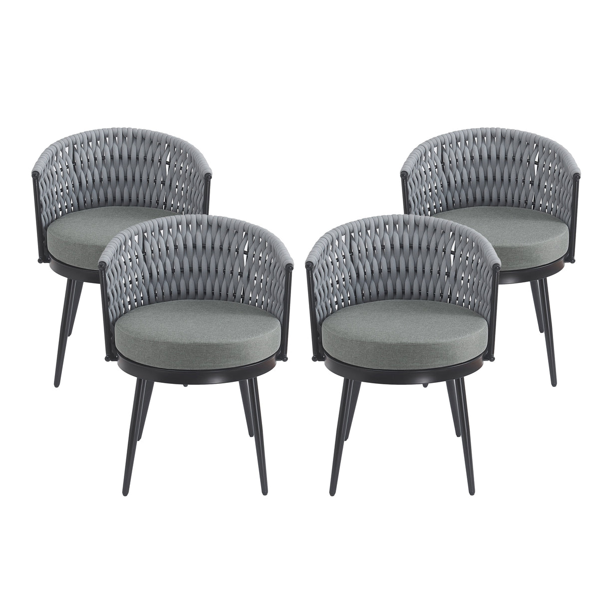 Outdoor Dining Chair-Metal & Rope with Light Gray Cushion Patio Furniture,Weather-Resistant Patio Chairs with Cushions,MP2(set of 2)