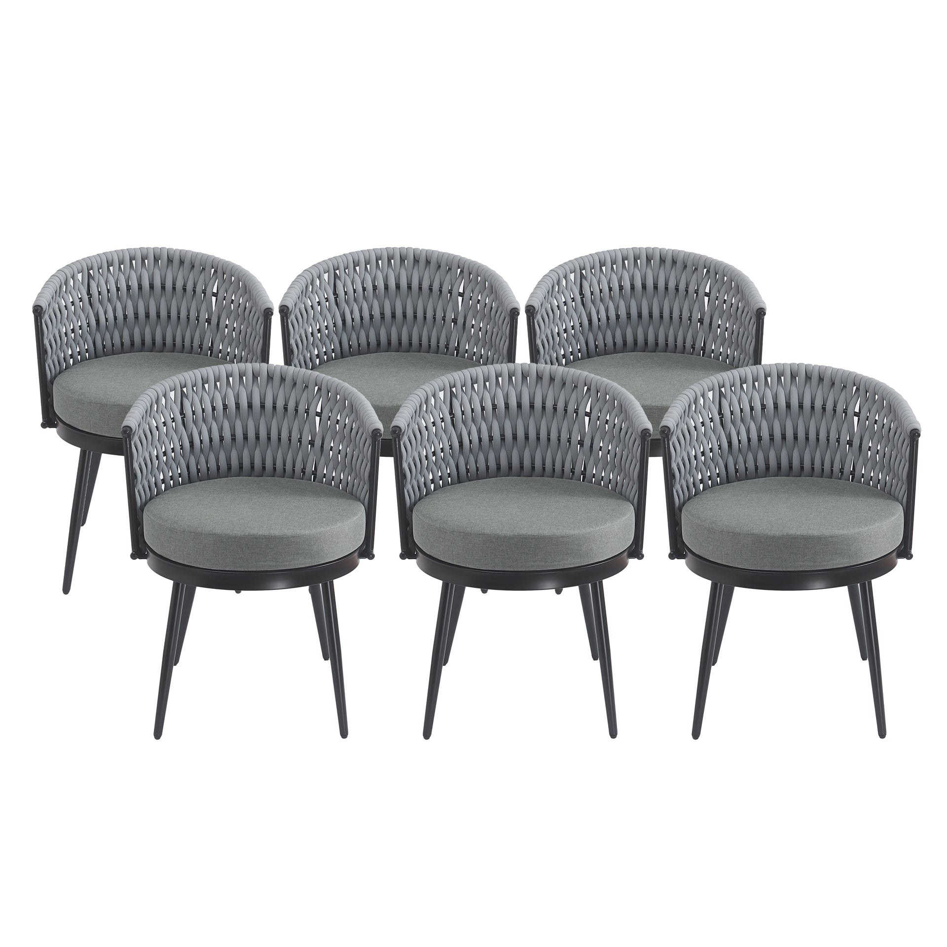 Outdoor Dining Chair-Metal & Rope with Light Gray Cushion Patio Furniture,Weather-Resistant Patio Chairs with Cushions,MP2(set of 2)