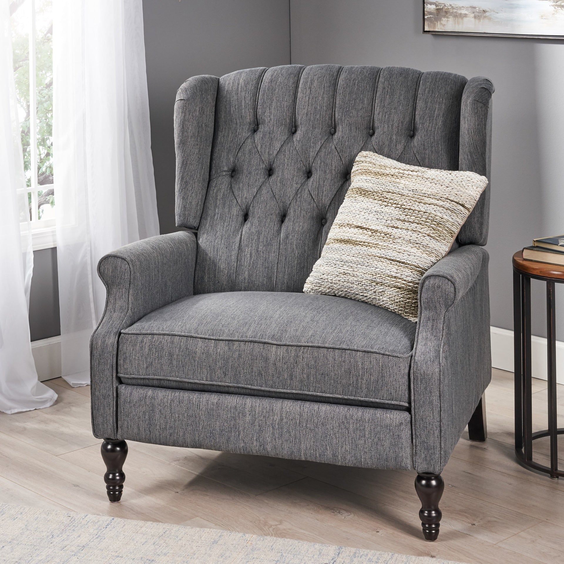 Oversized Tufted Wingback Fabric Push Back Recliner with Nailhead Trim and Button Tufted Diamond Stitch for Living Room, Bedroom