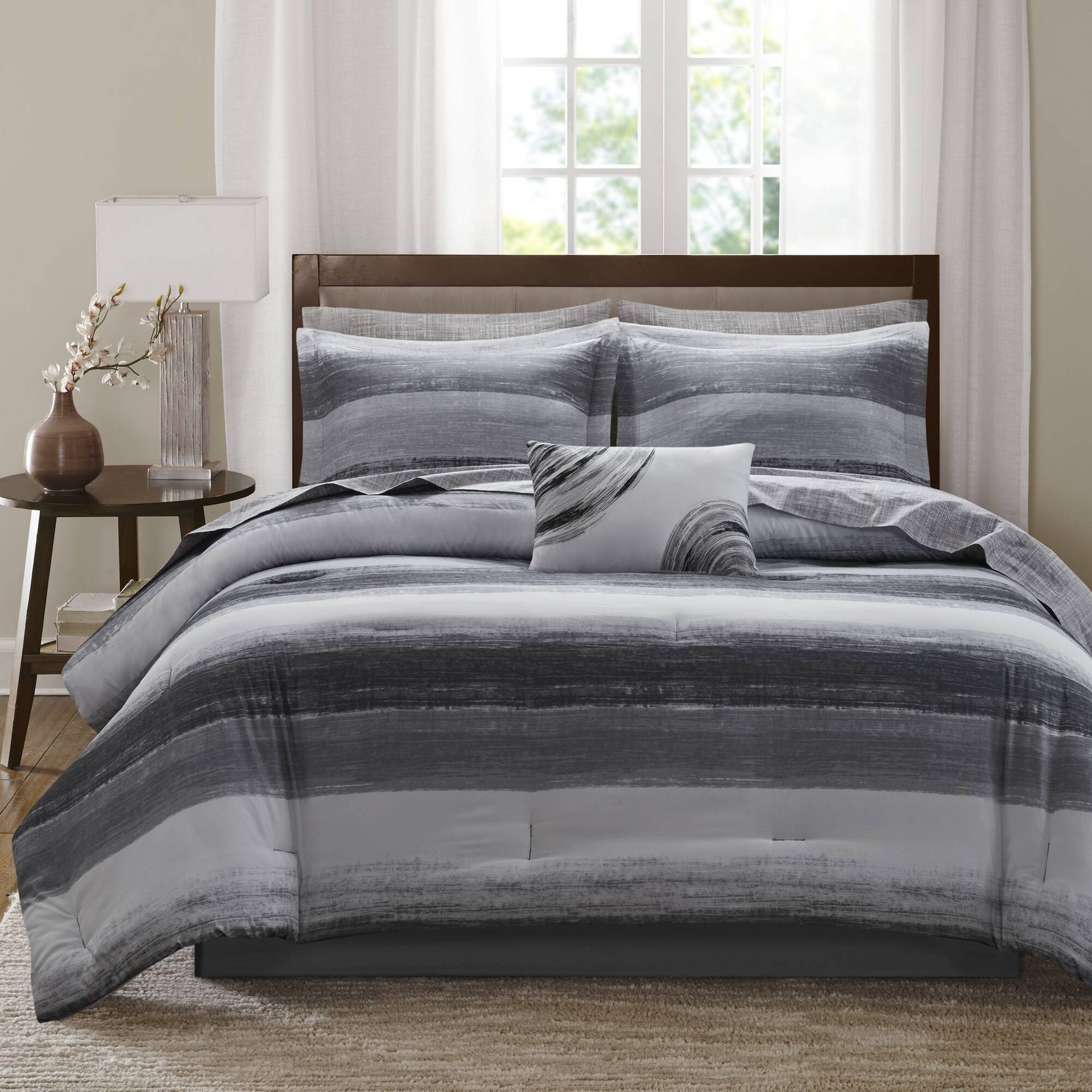 7-Piece Twin 7 Piece Comforter Set with Cotton Bed Sheets,Black