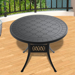 39.37-inch Cast Aluminum Patio Dining Table with Black Frame and Carved Texture on the Tabletop