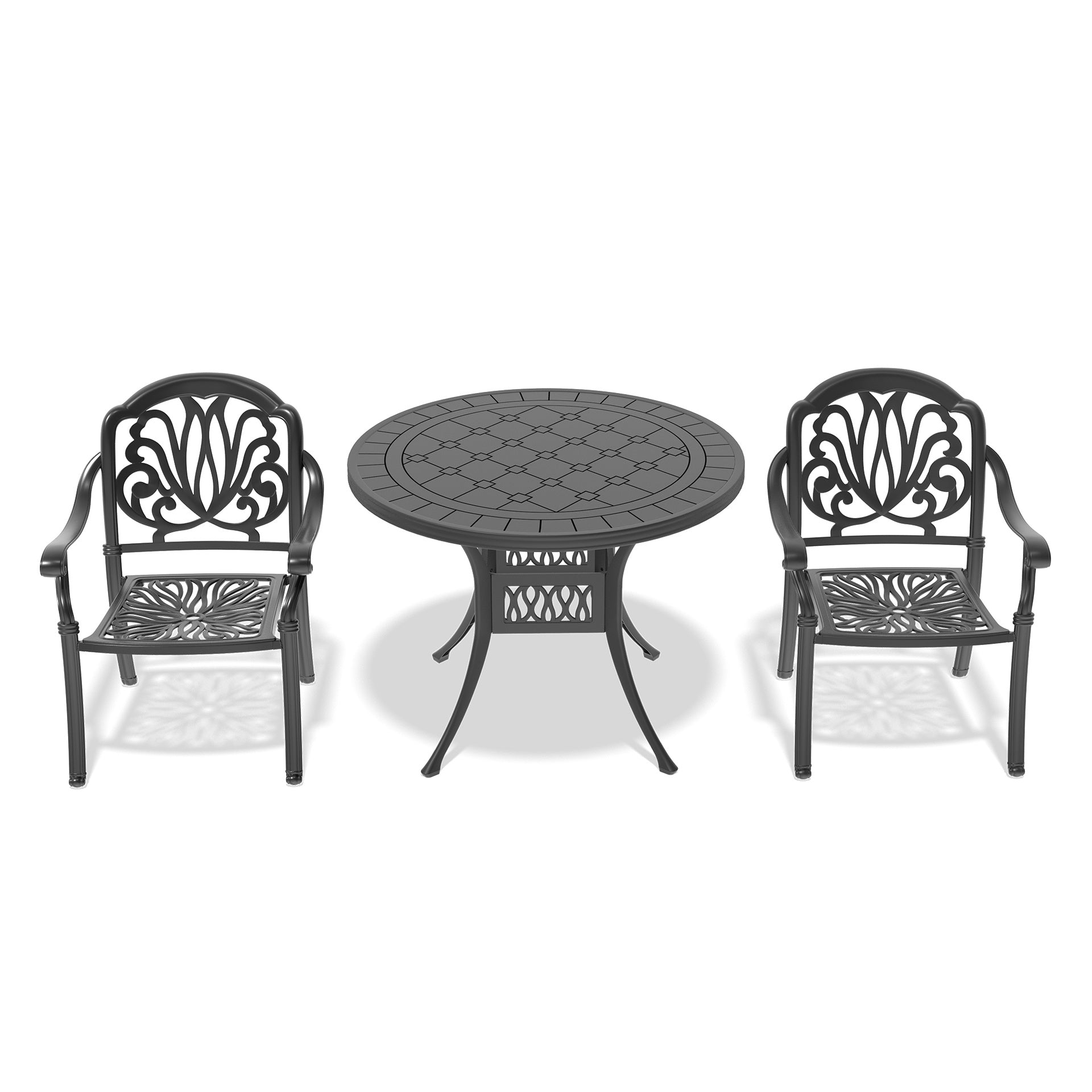 3-Piece Set Of Cast Aluminum Patio Furniture With Brown Cushions