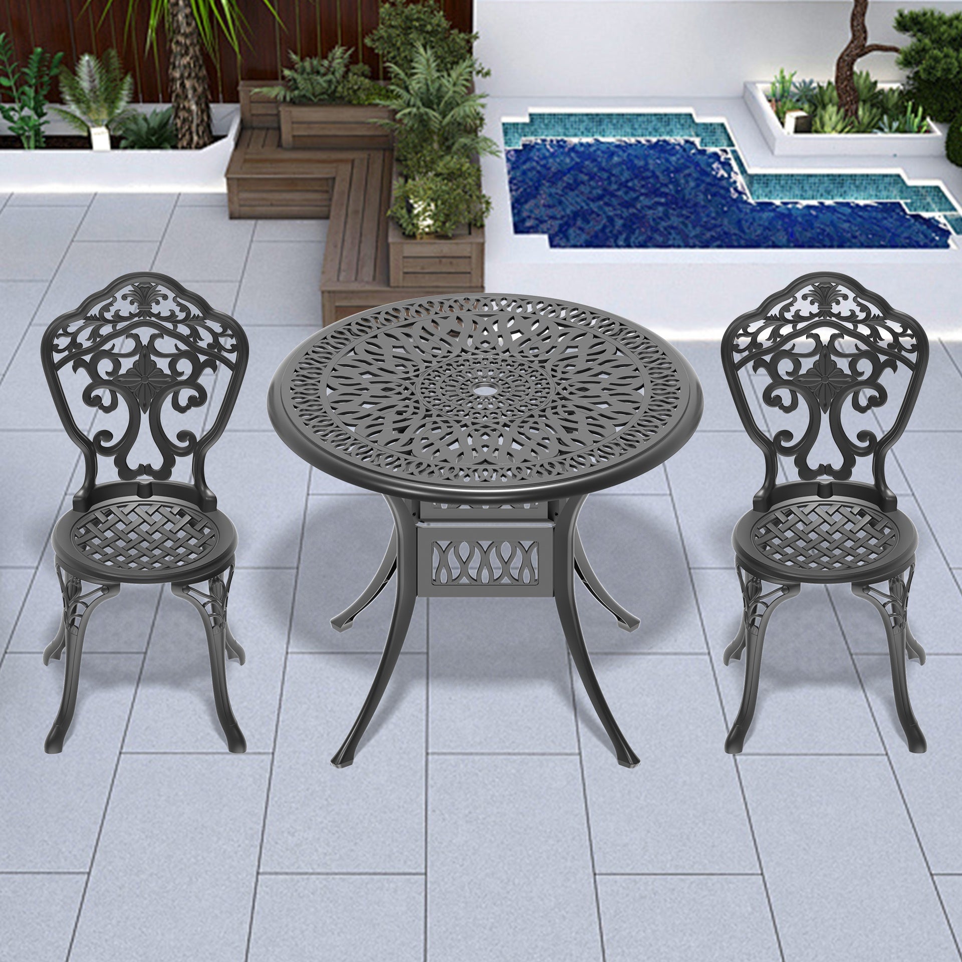 3-Piece Set Of All-Weather Cast Aluminum Dining Furniture Set With Black Frame