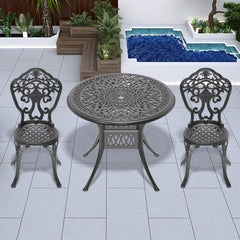 3-Piece Set Of All-Weather Cast Aluminum Dining Furniture Set With Black Frame