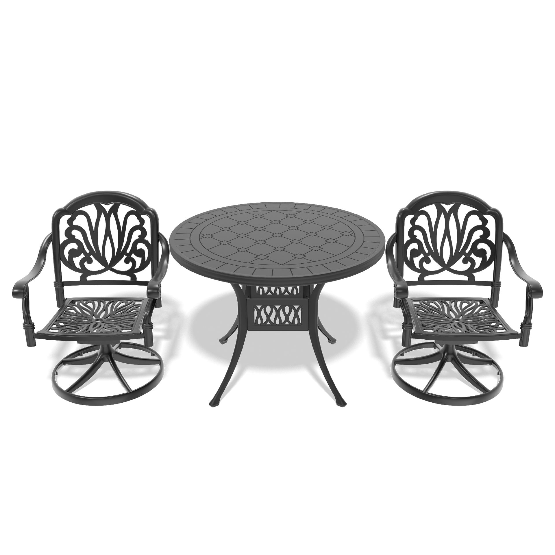 3-Piece All-Weather Cast Aluminum Dining Set, Include 2 Swivel Chairs and 39.37" Round Table With Black Frame