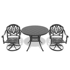 3-Piece All-Weather Cast Aluminum Dining Set, Include 2 Swivel Chairs and 39.37" Round Table With Black Frame