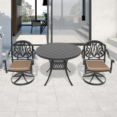 3-Piece All-Weather Cast Aluminum Dining Set, Include 2 Swivel Chairs and 39.37" Round Table With Black Frame