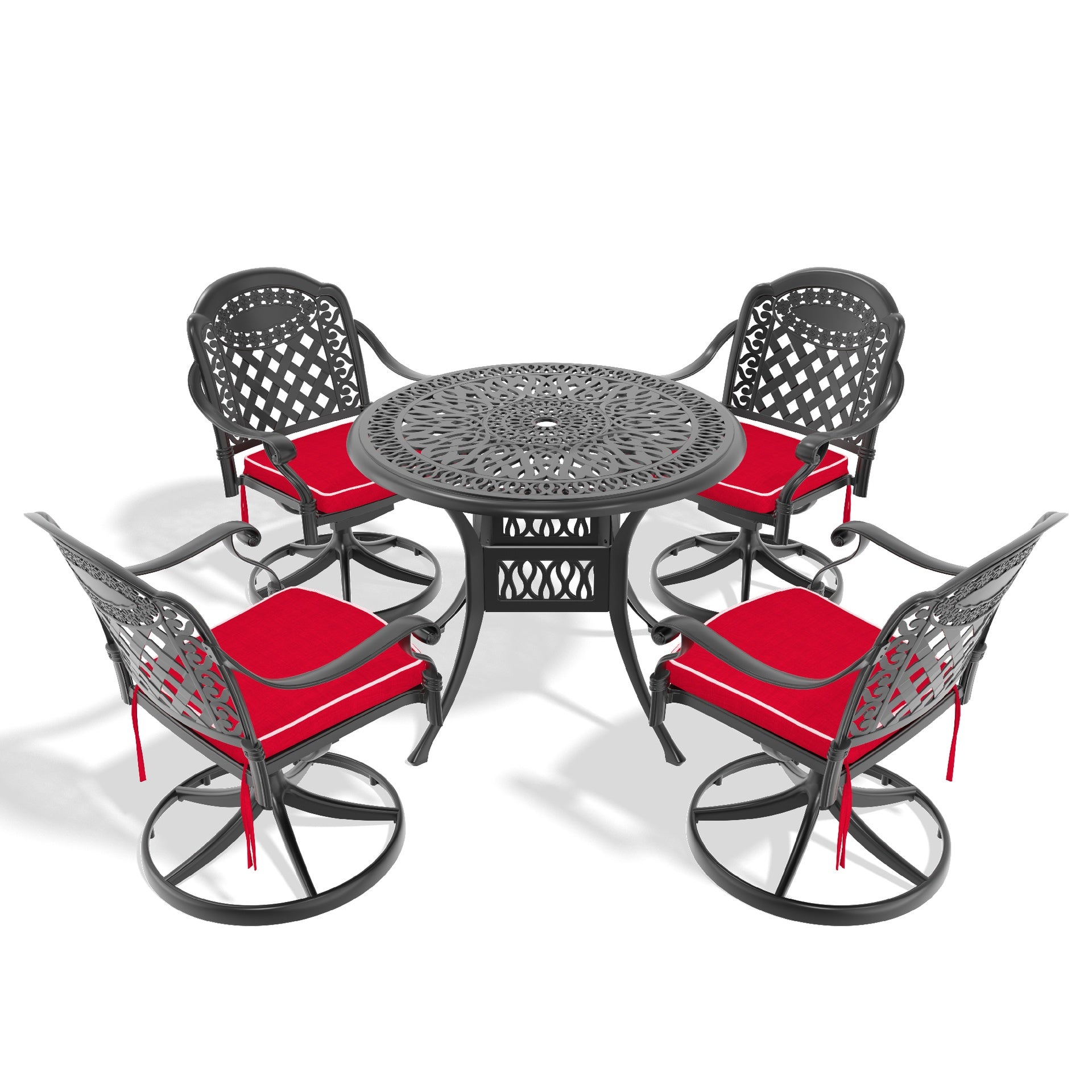5-Piece All-Weather Cast Aluminum Dining Set, Include 4 Swivel Chairs and 35.43" Round Table With Black Frame (same sku: W1710S00434 )