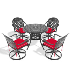 5-Piece All-Weather Cast Aluminum Dining Set, Include 4 Swivel Chairs and 35.43" Round Table With Black Frame (same sku: W1710S00434 )