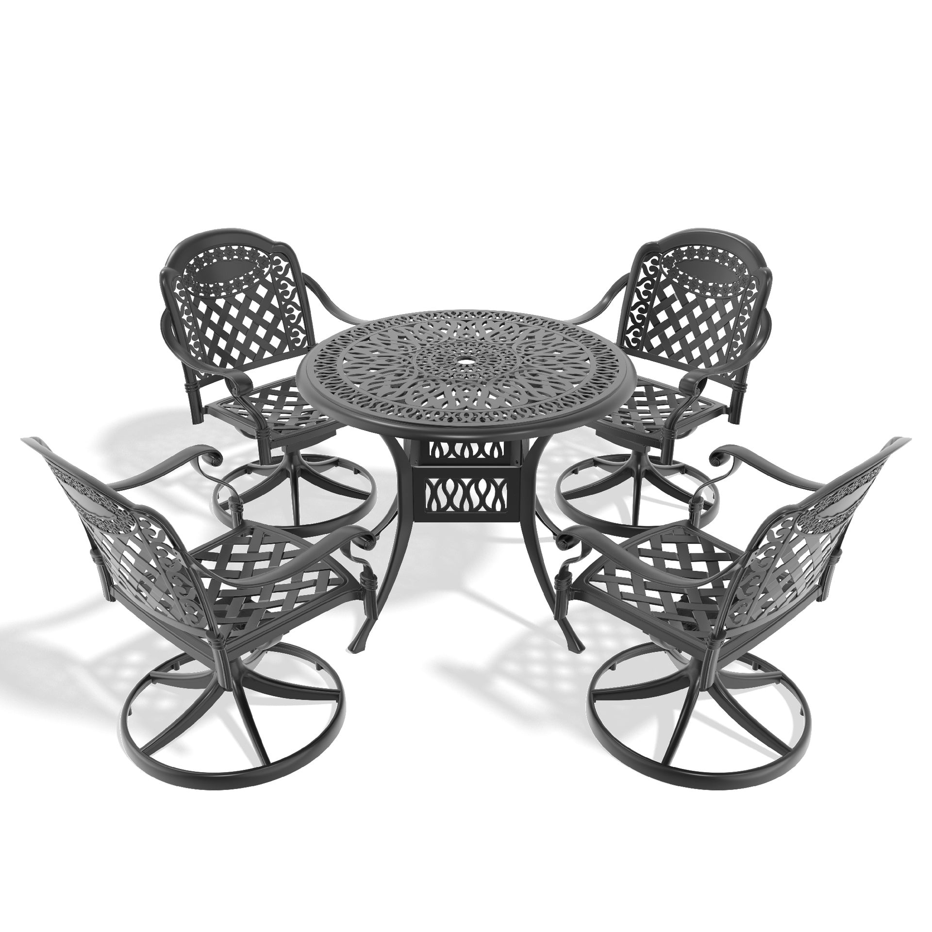 5-Piece All-Weather Cast Aluminum Dining Set, Include 4 Swivel Chairs and 35.43" Round Table With Black Frame (same sku: W1710S00434 )