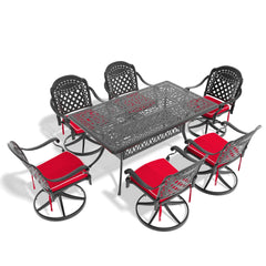 7-Piece All-Weather Cast Aluminum Dining Set, Include 6 Swivel Chairs and Rectangular Table With Black Frame (same sku:W1710S00454)