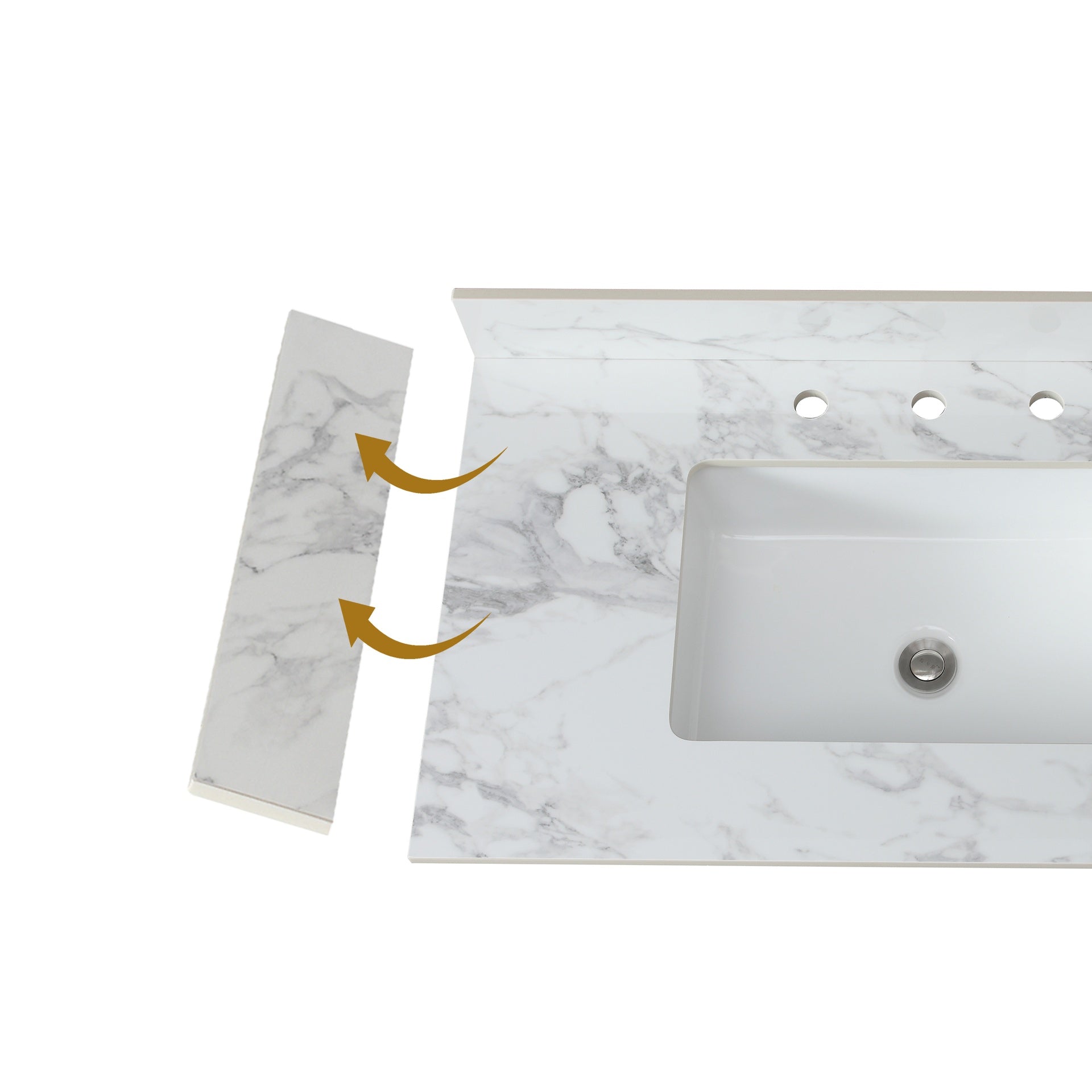 22" x 4" Bathroom Sink Side Splash, Size for Bathroom Vanity Sink Top, Engineered Marble Stone Side Splash, Bianco carrara wenato color
