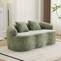 Green Curved Loveseat Sofa with Round Armrest, Compression Couch with 2 Pillows, Cream Couch for Small Space, Living Room, Bedroom, No Assembly