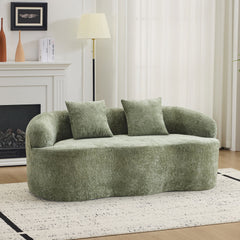 Green Curved Loveseat Sofa with Round Armrest, Compression Couch with 2 Pillows, Cream Couch for Small Space, Living Room, Bedroom, No Assembly