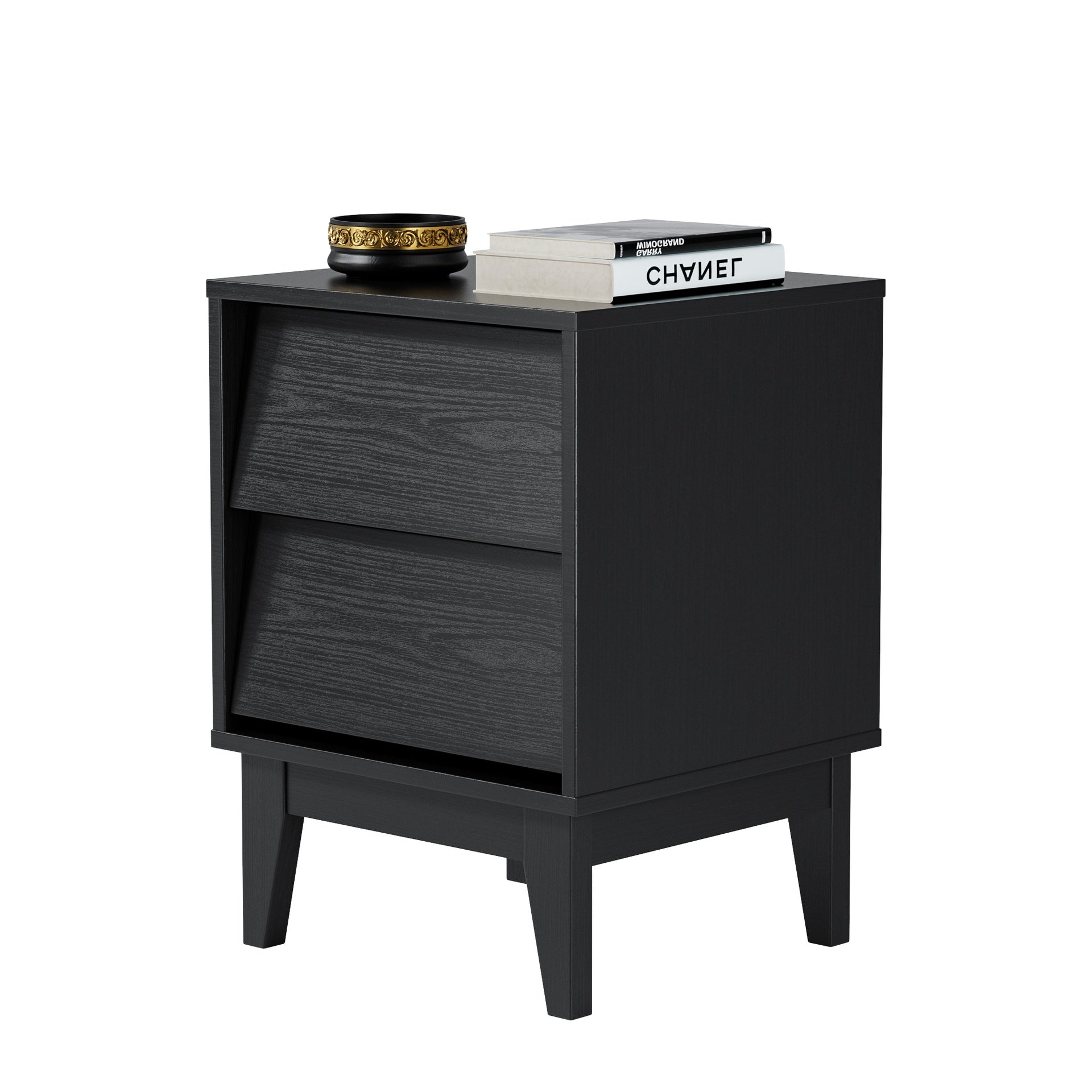 2 Set Nightstands Features Vintage-style and Bevel Design, Made of MDF, Mid Century Modern Nightstand, Night Stand for Bedroom