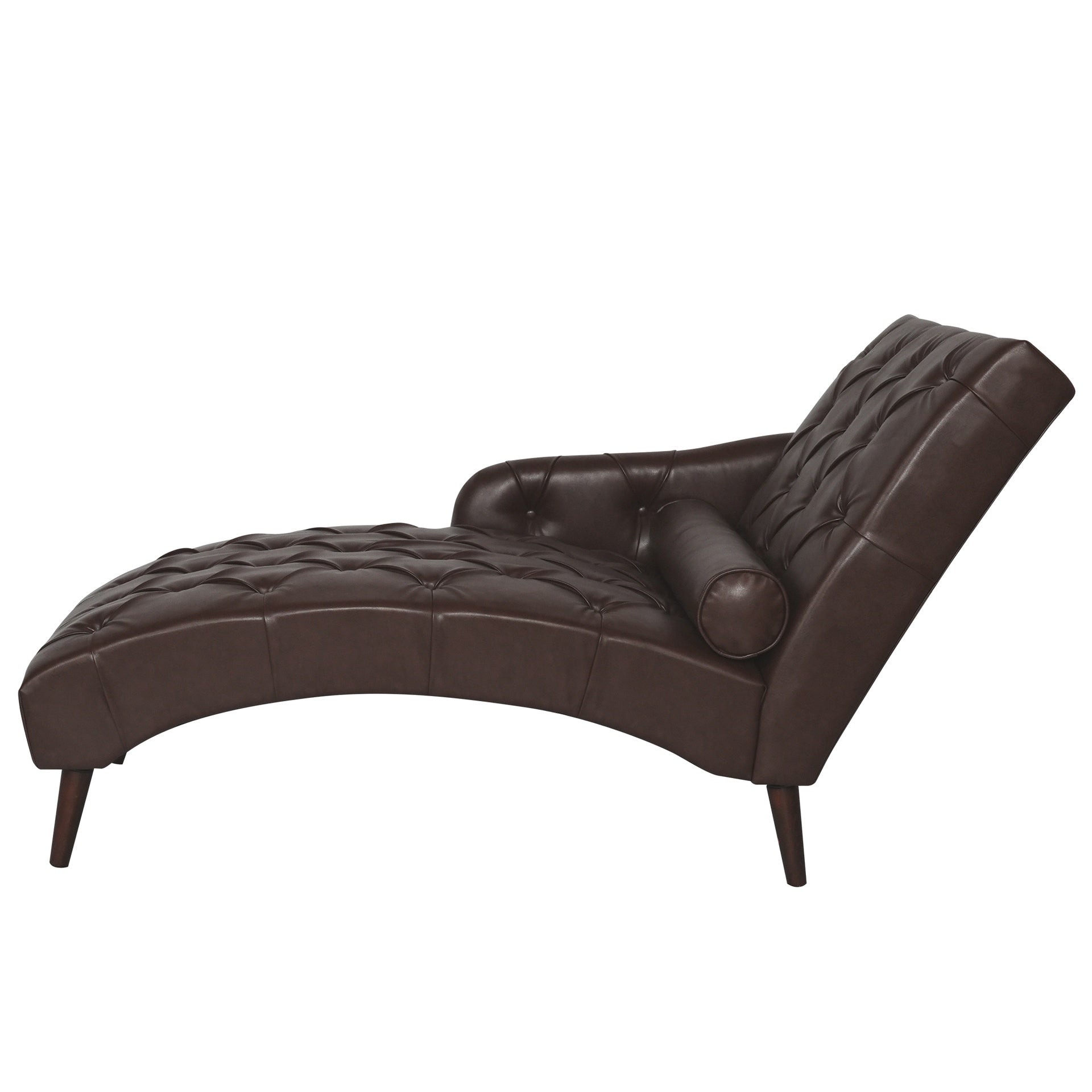 Chaise Lounge Arm Chair Indoor with Pillow and Solid Wood Legs, Leisure Accent Soft Chair with Tufted Back and Arm,Upholstered Chaise Couch Chair for Living Room, Bedroom,Dark Brown PU