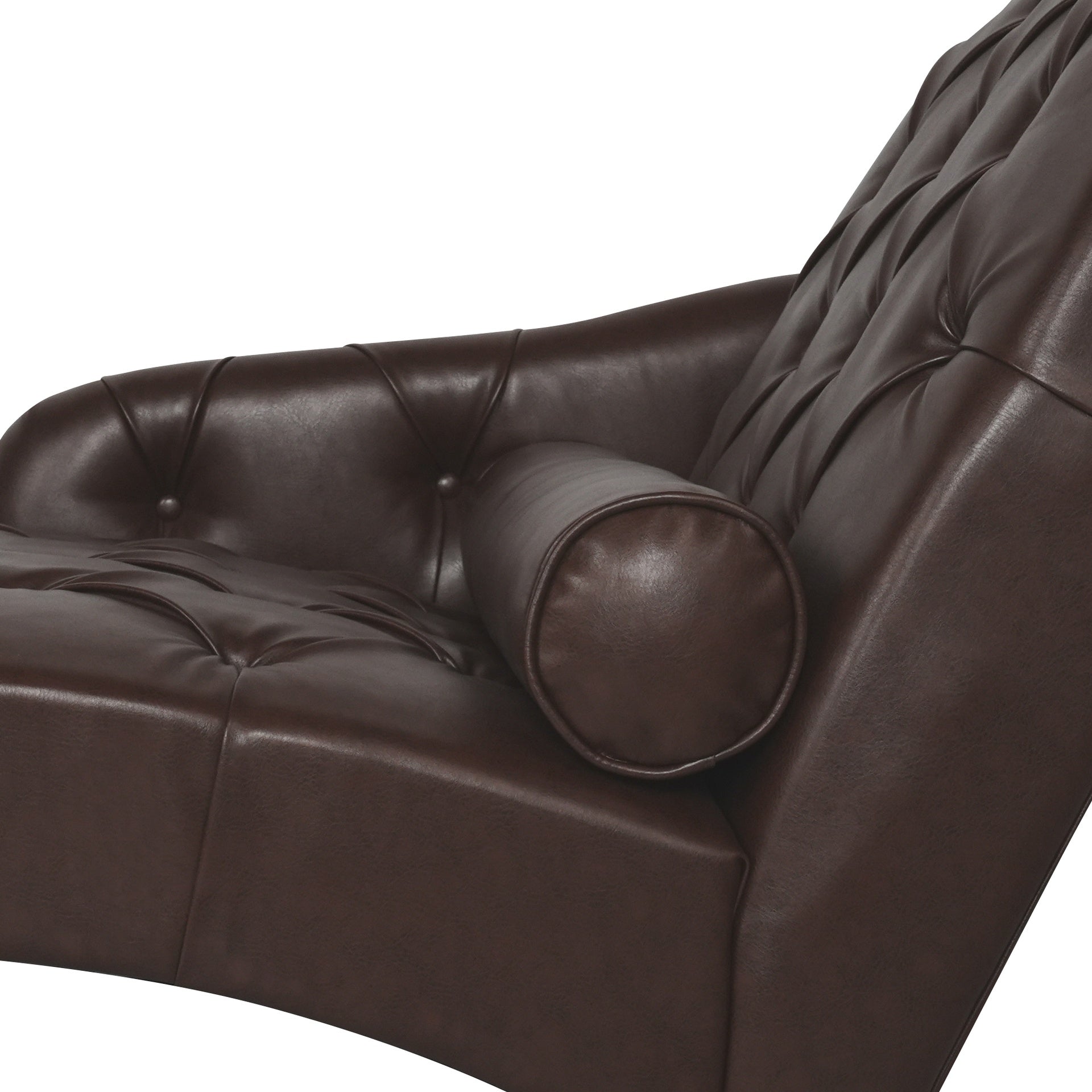 Chaise Lounge Arm Chair Indoor with Pillow and Solid Wood Legs, Leisure Accent Soft Chair with Tufted Back and Arm,Upholstered Chaise Couch Chair for Living Room, Bedroom,Dark Brown PU