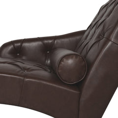 Chaise Lounge Arm Chair Indoor with Pillow and Solid Wood Legs, Leisure Accent Soft Chair with Tufted Back and Arm,Upholstered Chaise Couch Chair for Living Room, Bedroom,Dark Brown PU