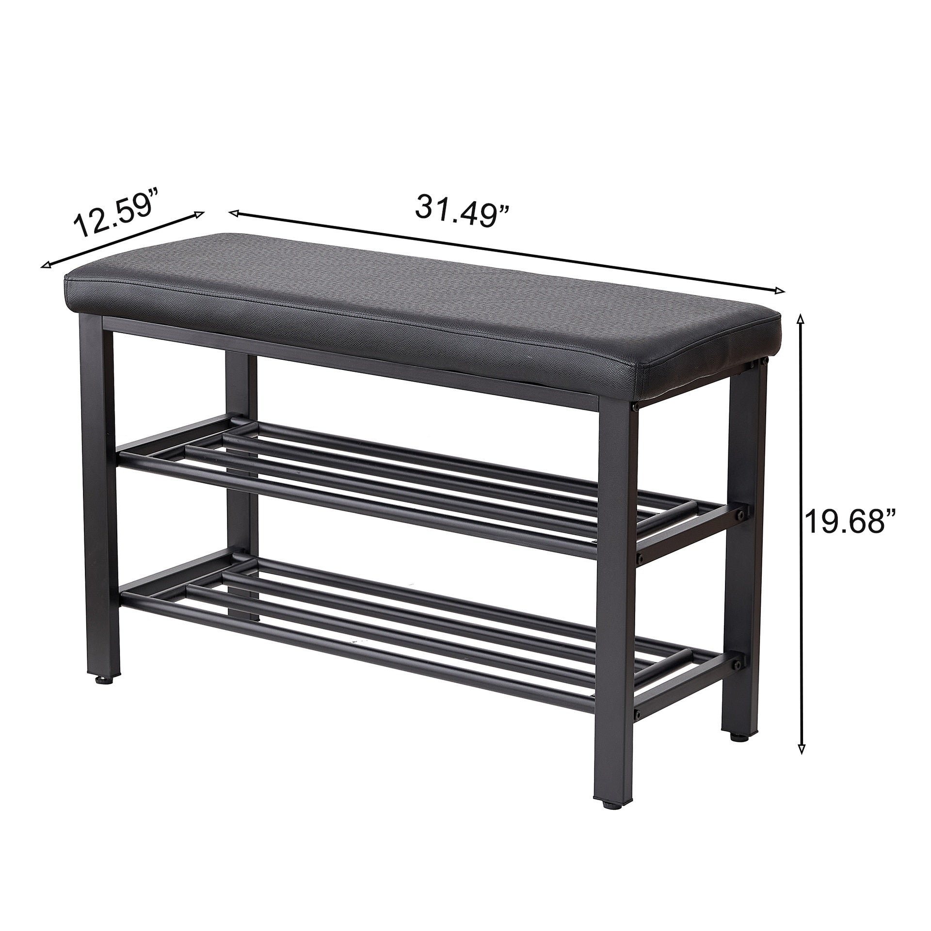 Small Shoe Bench, 3-Tier Shoe Rack, Shoe Storage Bench with PU Seat Cushion, Entryway Shoe Rack Bench with Metal Mesh Shelves, Freestanding Shoe Organizer for Hallway