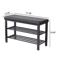 Small Shoe Bench, 3-Tier Shoe Rack, Shoe Storage Bench with PU Seat Cushion, Entryway Shoe Rack Bench with Metal Mesh Shelves, Freestanding Shoe Organizer for Hallway