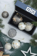 D3.9" Christmas Ball Ornaments, Glass Decorative Hanging Ball Christmas Tree Ornaments for Holiday Party Decorations, Set of 6