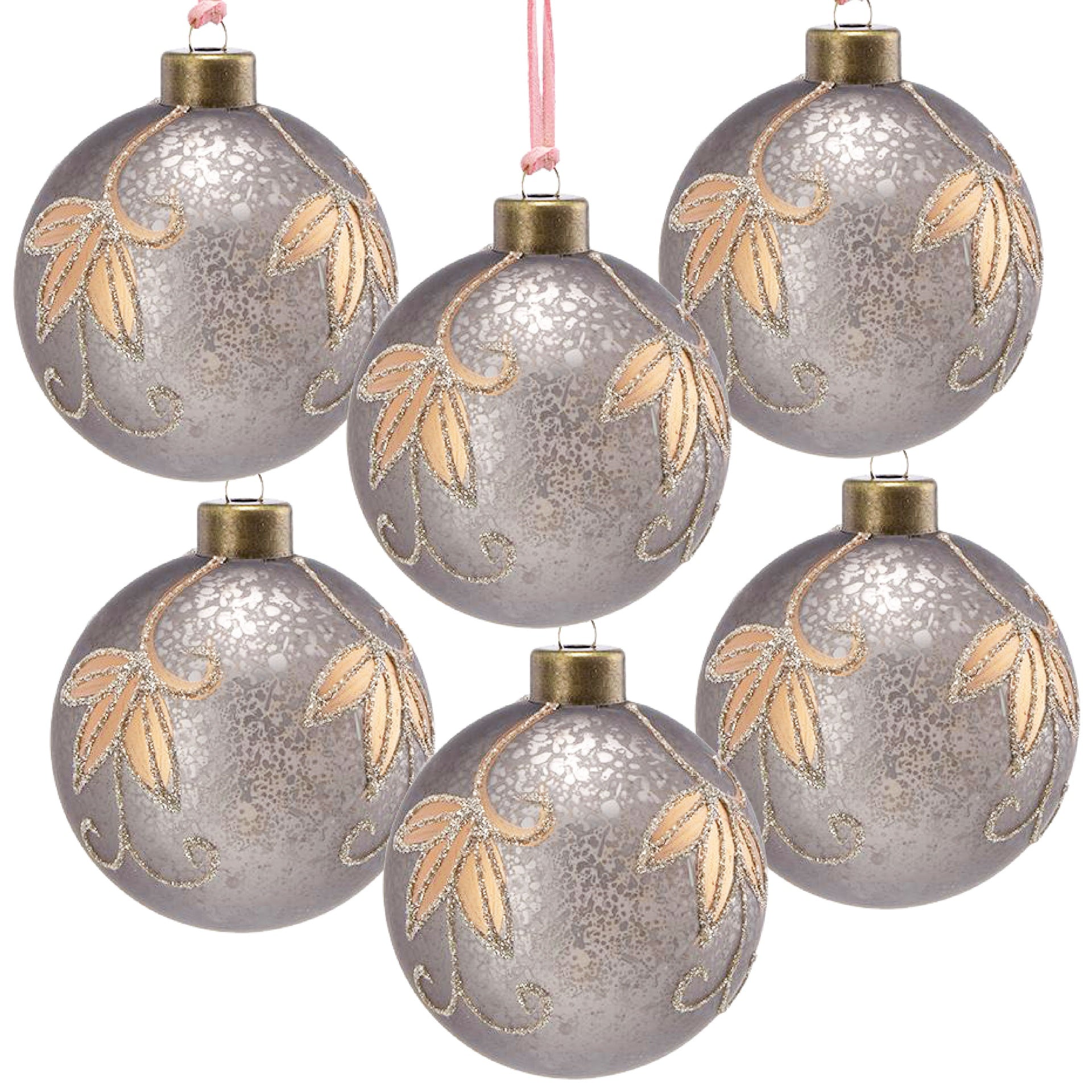 D3.9" Christmas Ball Ornaments, Glass Decorative Hanging Ball Christmas Tree Ornaments for Holiday Party Decorations, Set of 6