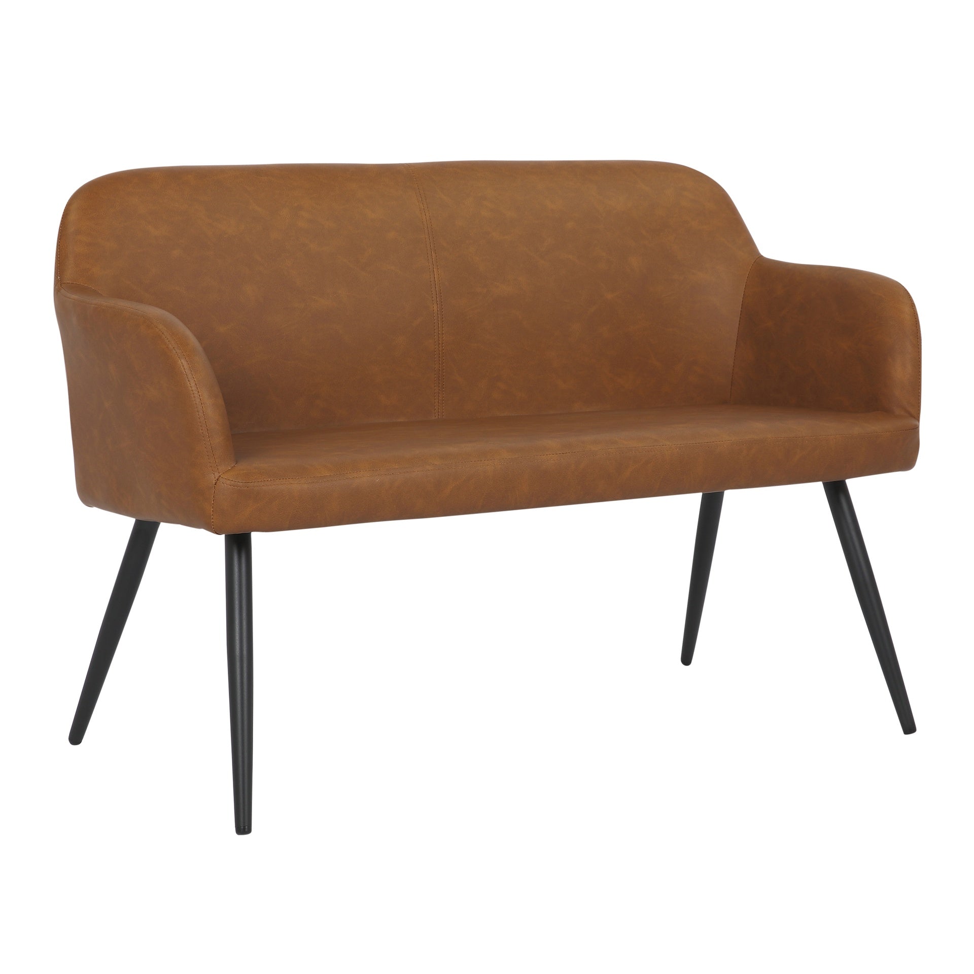 Daniella Industrial High Back Bench in Black Steel and Camel Faux Leather by LumiSource