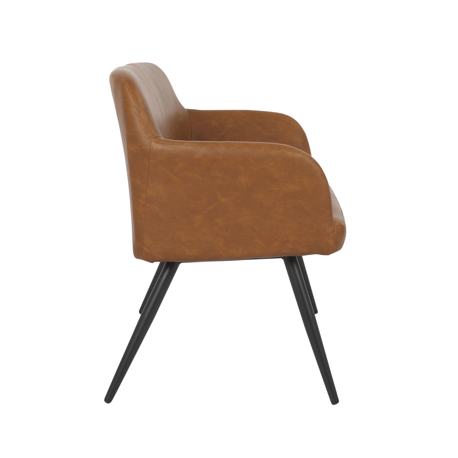 Daniella Industrial High Back Bench in Black Steel and Camel Faux Leather by LumiSource