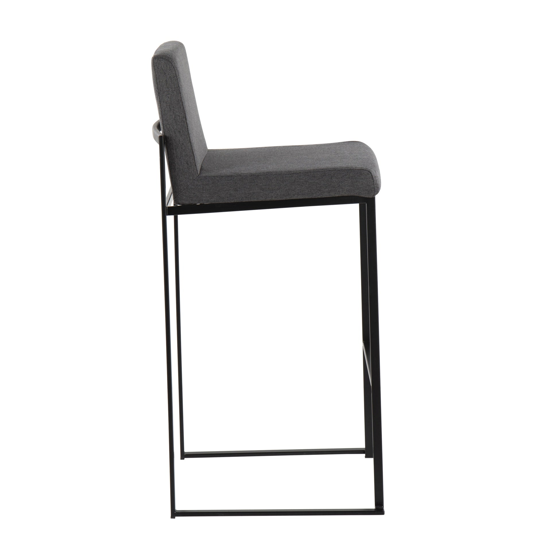 Fuji Contemporary High Back Barstool in Black Steel and Charcoal Fabric by LumiSource - Set of 2