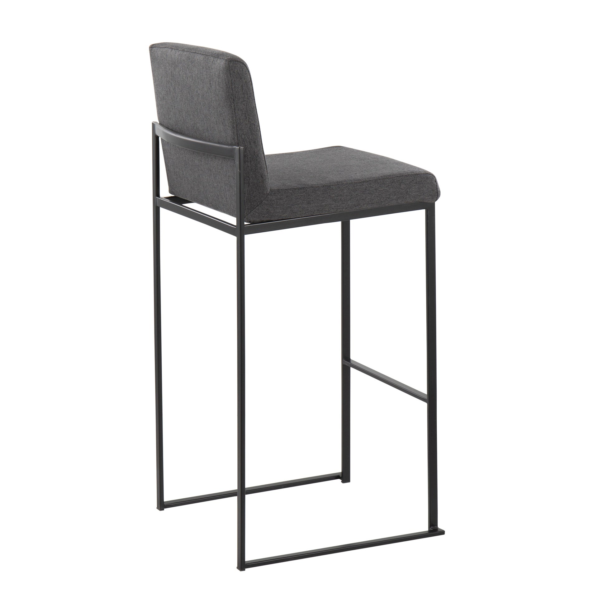 Fuji Contemporary High Back Barstool in Black Steel and Charcoal Fabric by LumiSource - Set of 2