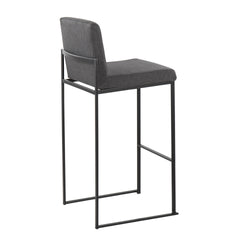 Fuji Contemporary High Back Barstool in Black Steel and Charcoal Fabric by LumiSource - Set of 2