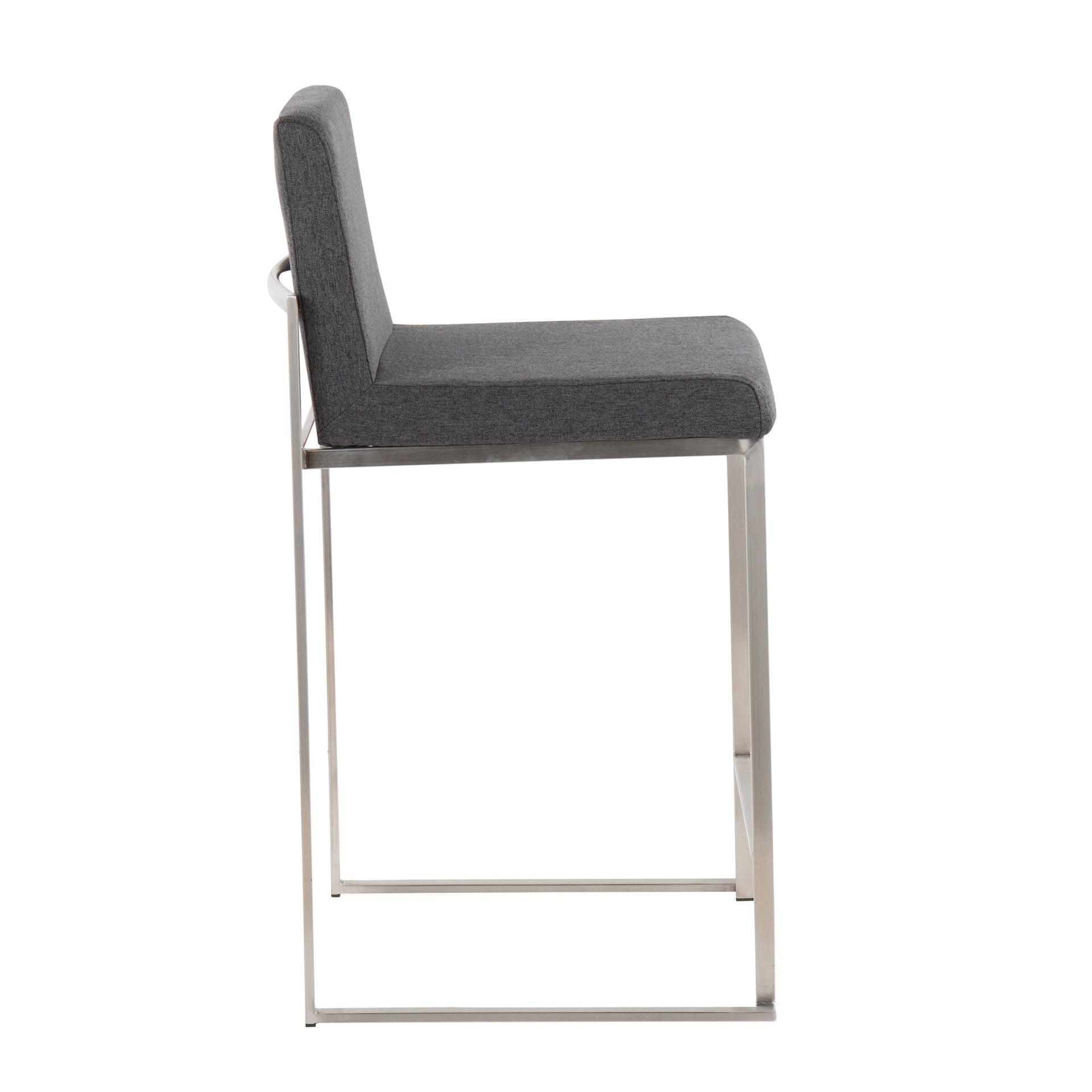 Fuji Contemporary High Back Counter Stool in Stainless Steel and Charcoal Fabric by LumiSource - Set of 2