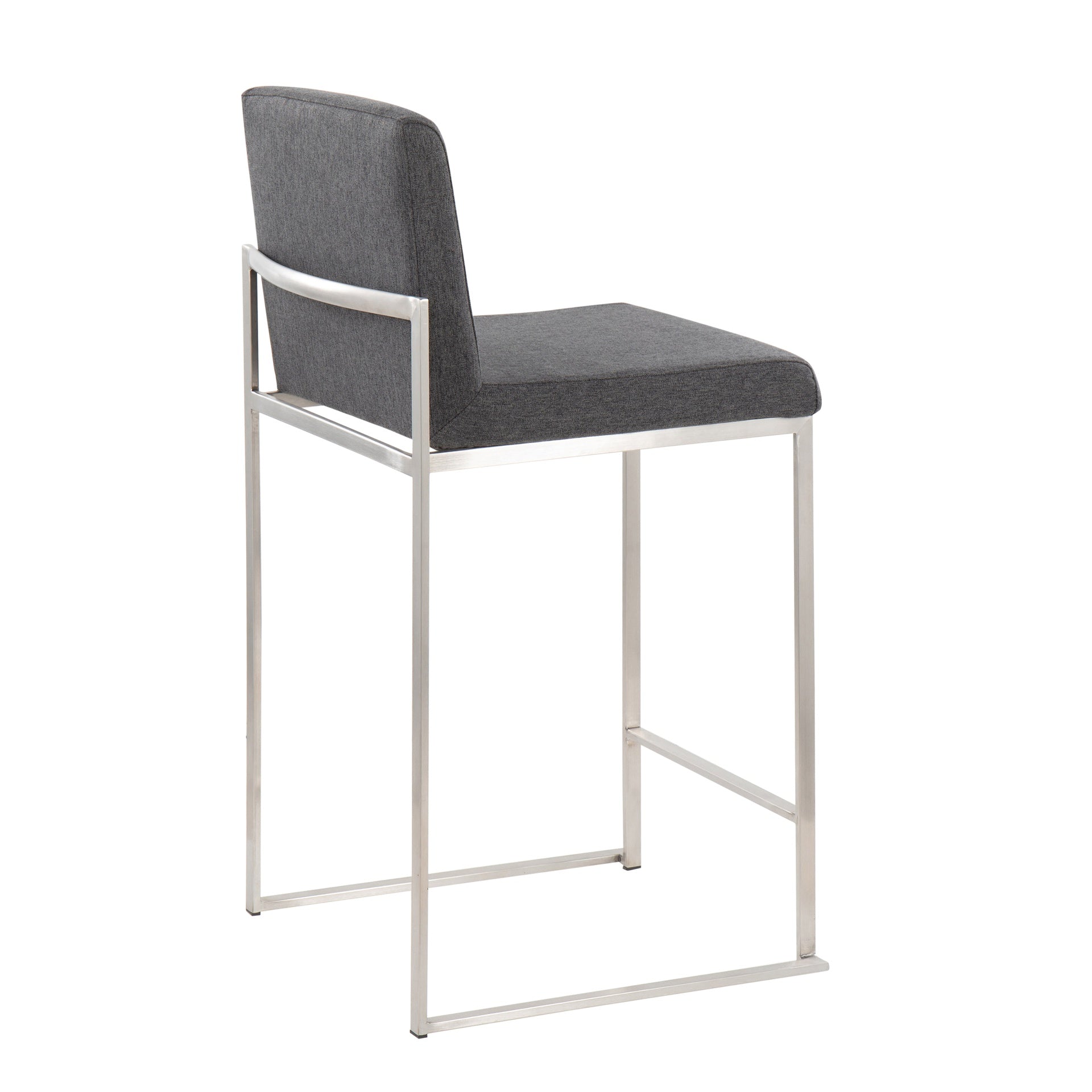 Fuji Contemporary High Back Counter Stool in Stainless Steel and Charcoal Fabric by LumiSource - Set of 2