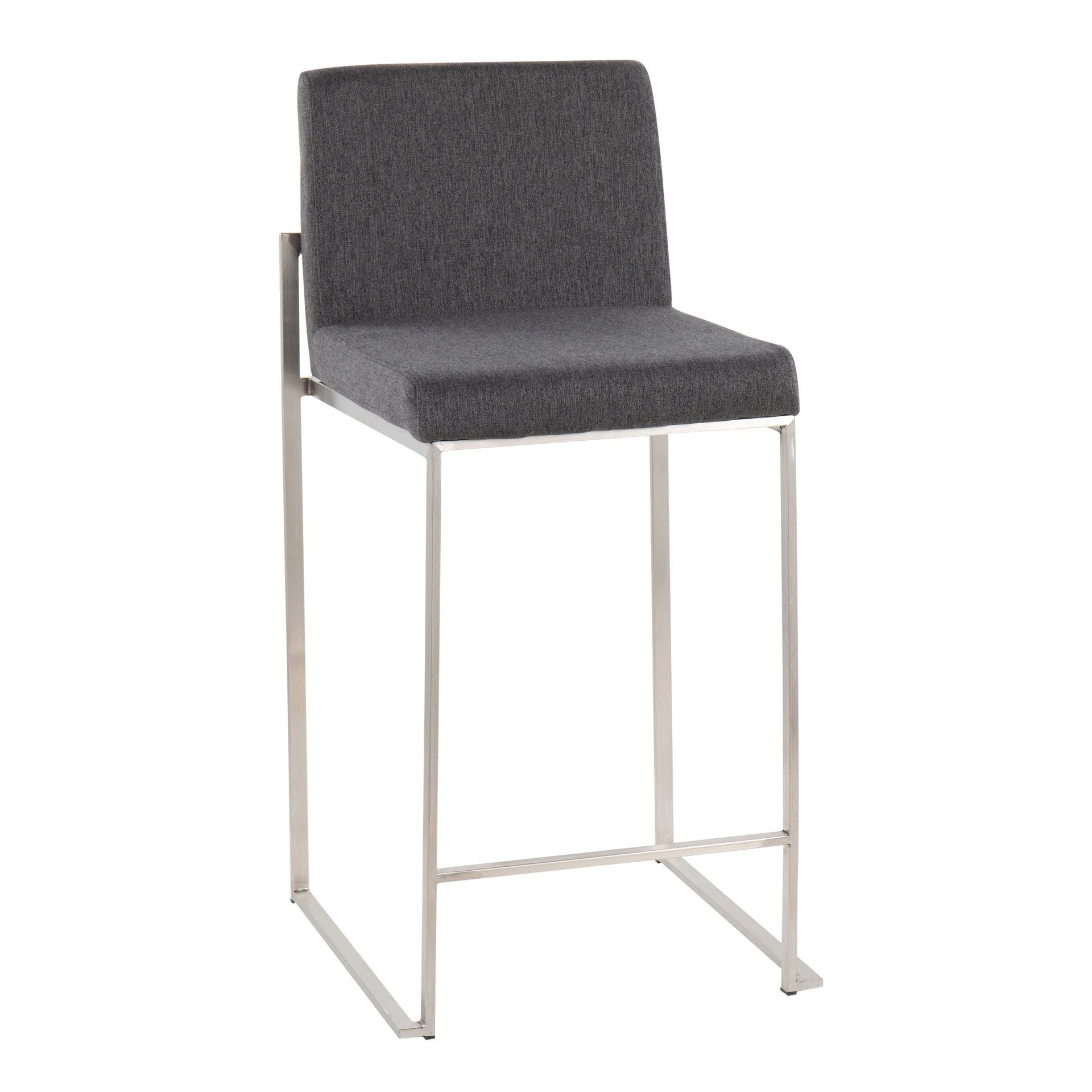 Fuji Contemporary High Back Counter Stool in Stainless Steel and Charcoal Fabric by LumiSource - Set of 2