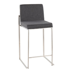 Fuji Contemporary High Back Counter Stool in Stainless Steel and Charcoal Fabric by LumiSource - Set of 2