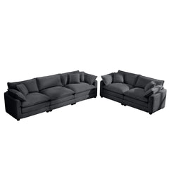 Modern Fabric Living Room Sofa Two Piece Set, Two 2-Seater Sofas with 8 Cushion Upholstery Large Deep Seat Recliner, Grey Corduroy Fabric