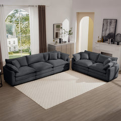 Modern Fabric Living Room Sofa Two Piece Set, Two 2-Seater Sofas with 8 Cushion Upholstery Large Deep Seat Recliner, Grey Corduroy Fabric