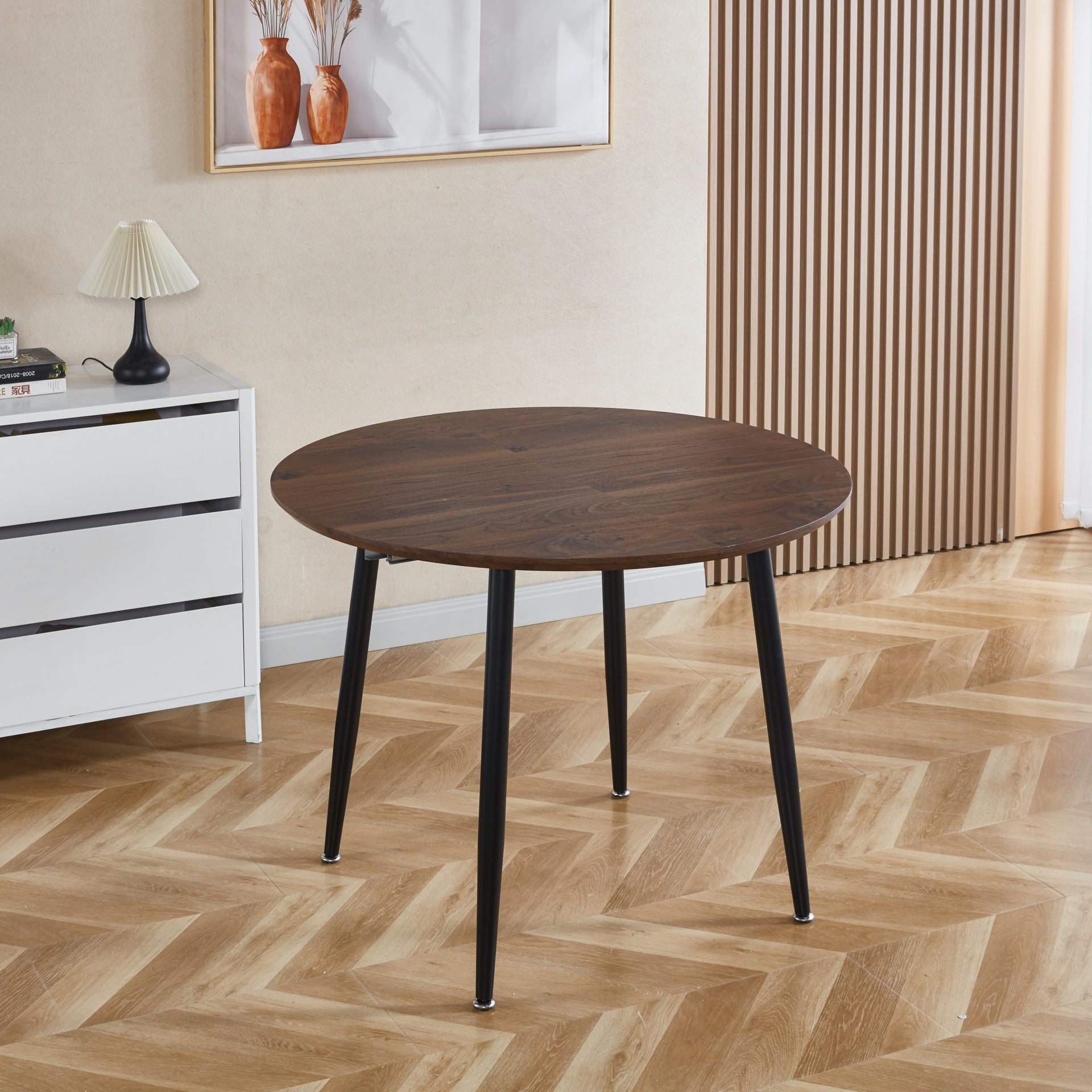 Extensible table,DINING TABLE,OFFICE TABLE,COFFEE TABLE,black metal leg,walnut color top,100/140/180x100x75cm