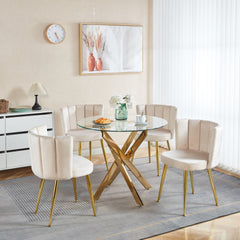 1+4,5pieces dining set, Table metal leg Mid-century Dining Table for 4-6 people With Glass Table Top, Pedestal Dining Table, End Table Leisure Coffee Table