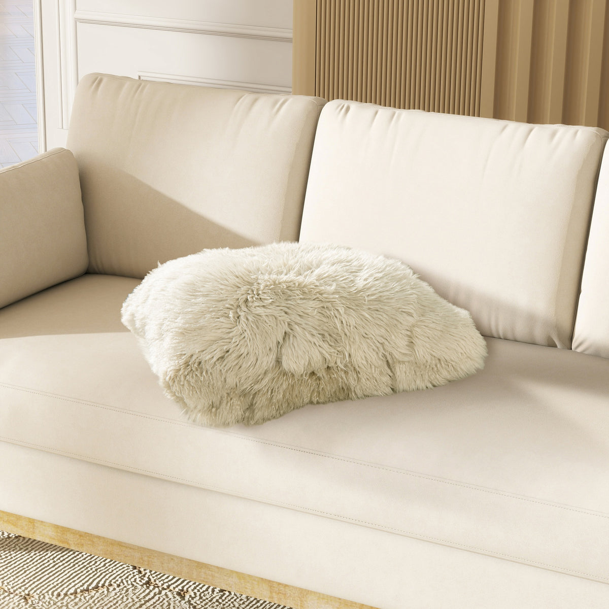 Astrid 20" Square New Zealand Sheepskin Accent Throw Pillow Cover with Feather Insert